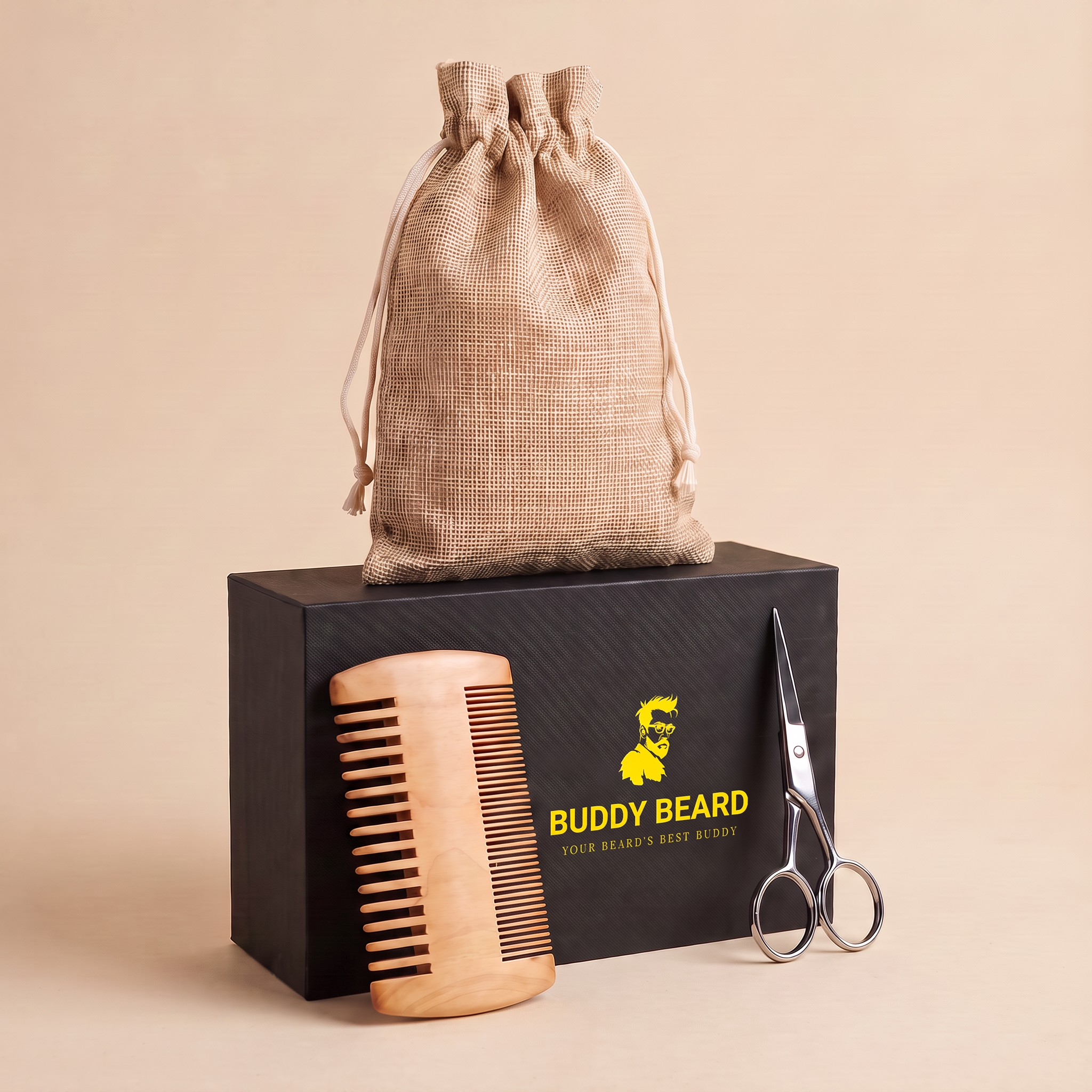 Box, Linen Bag, Comb & Scissors